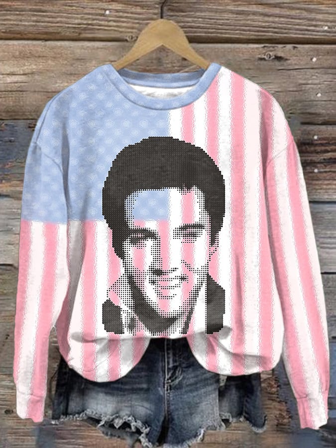 Retro King Of Rock Roll Flag Print Sweatshirt