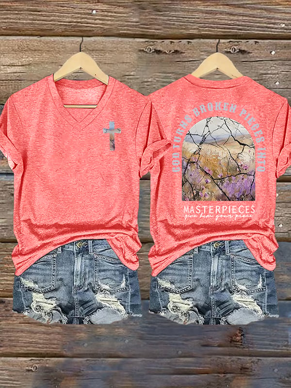 Women's God Turns Broken Pieces Into Masterpieces Christian Tops Comfort Colors T-Shirt