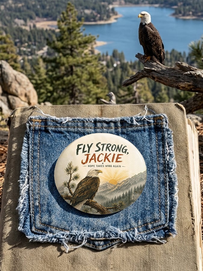 Unisex Retro Jackie Fly Strong, Hope Takes Wing Again Pin-Back Button