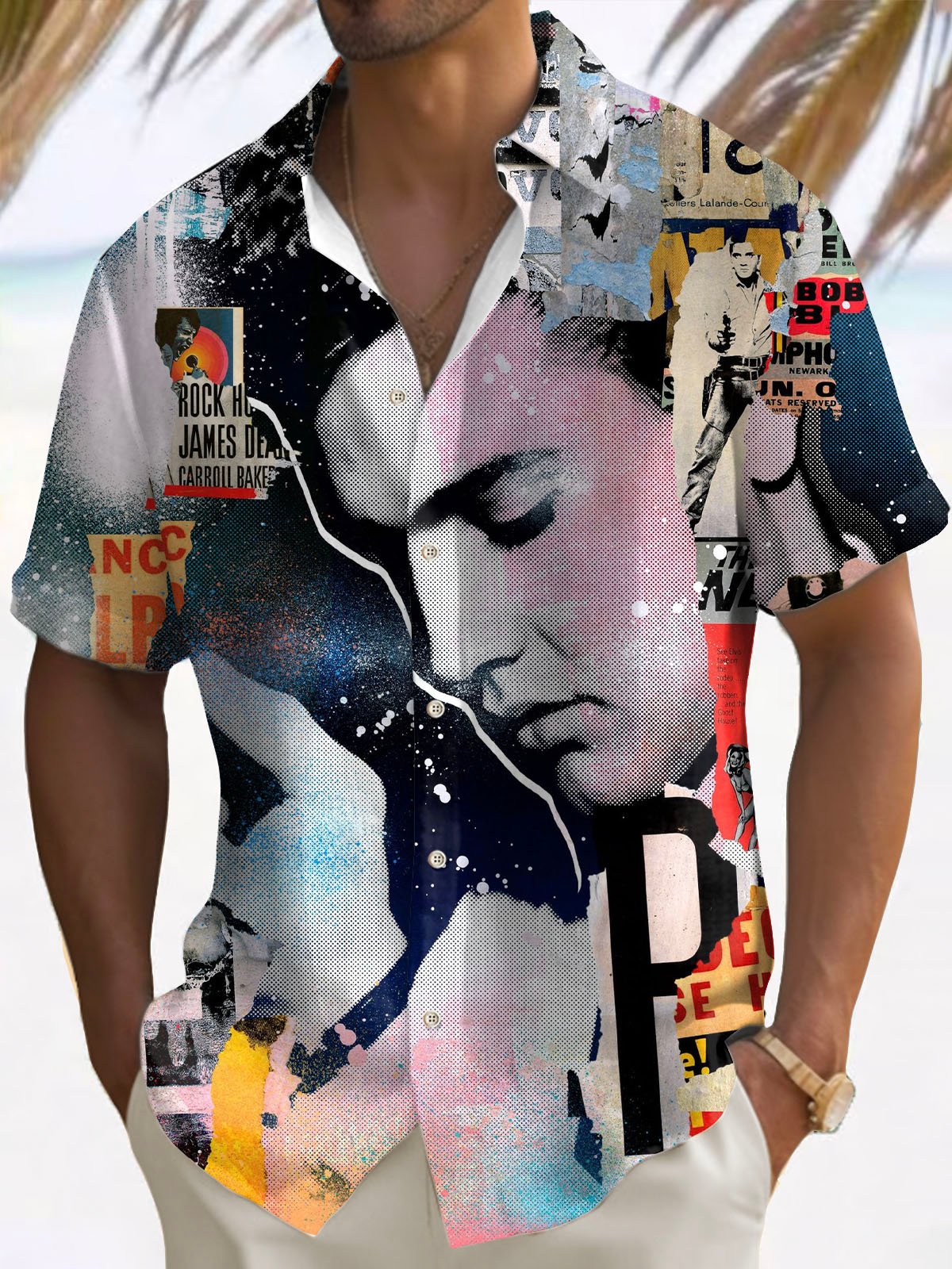 Men'S Retro King Of Rock Roll Printed Short Sleeve Shirt