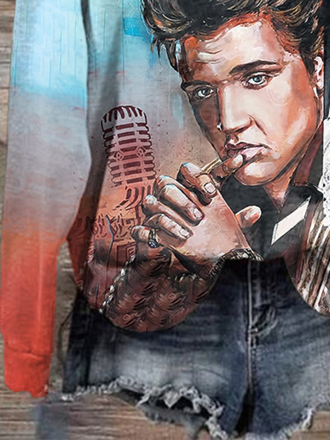 Retro King Of Rock Roll Print Sweatshirt