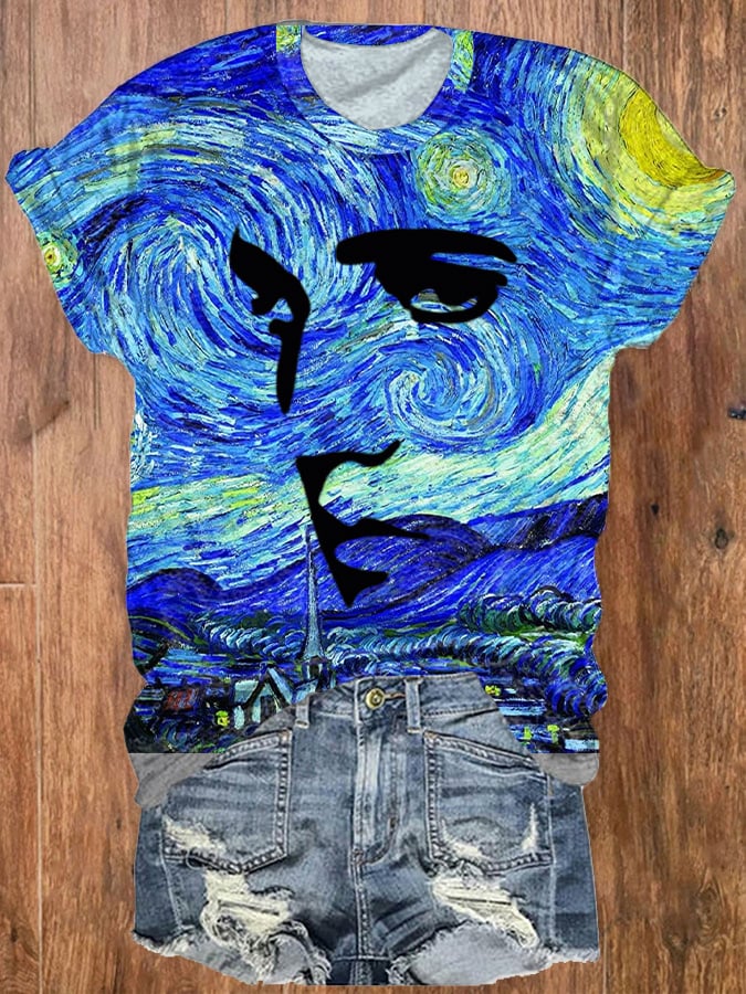 Women's Fun Vintage Oil Painting Silhouettes Print T-Shirt