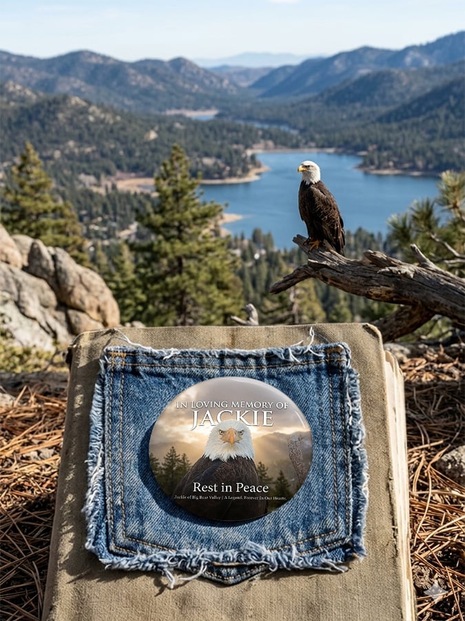 Unisex Retro In Loving Memory Of Jackie Rest In Peace Jackie Of Big Bear Valley A Legend. Forever In Our Hearts Pin-Back Button