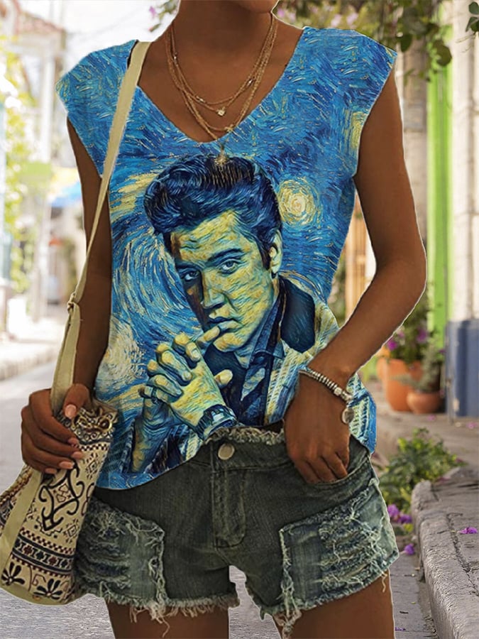 Women's Fun Vintage Oil Painting Silhouettes Print Print T-Shirt
