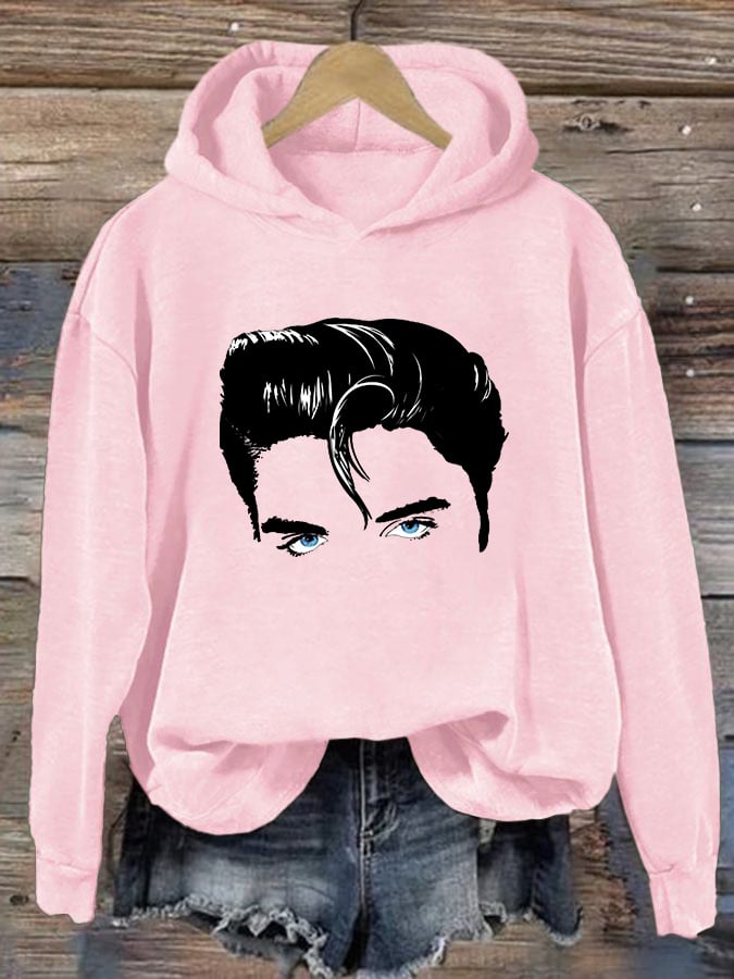 Retro King Of Rock Roll Printed Hoodie