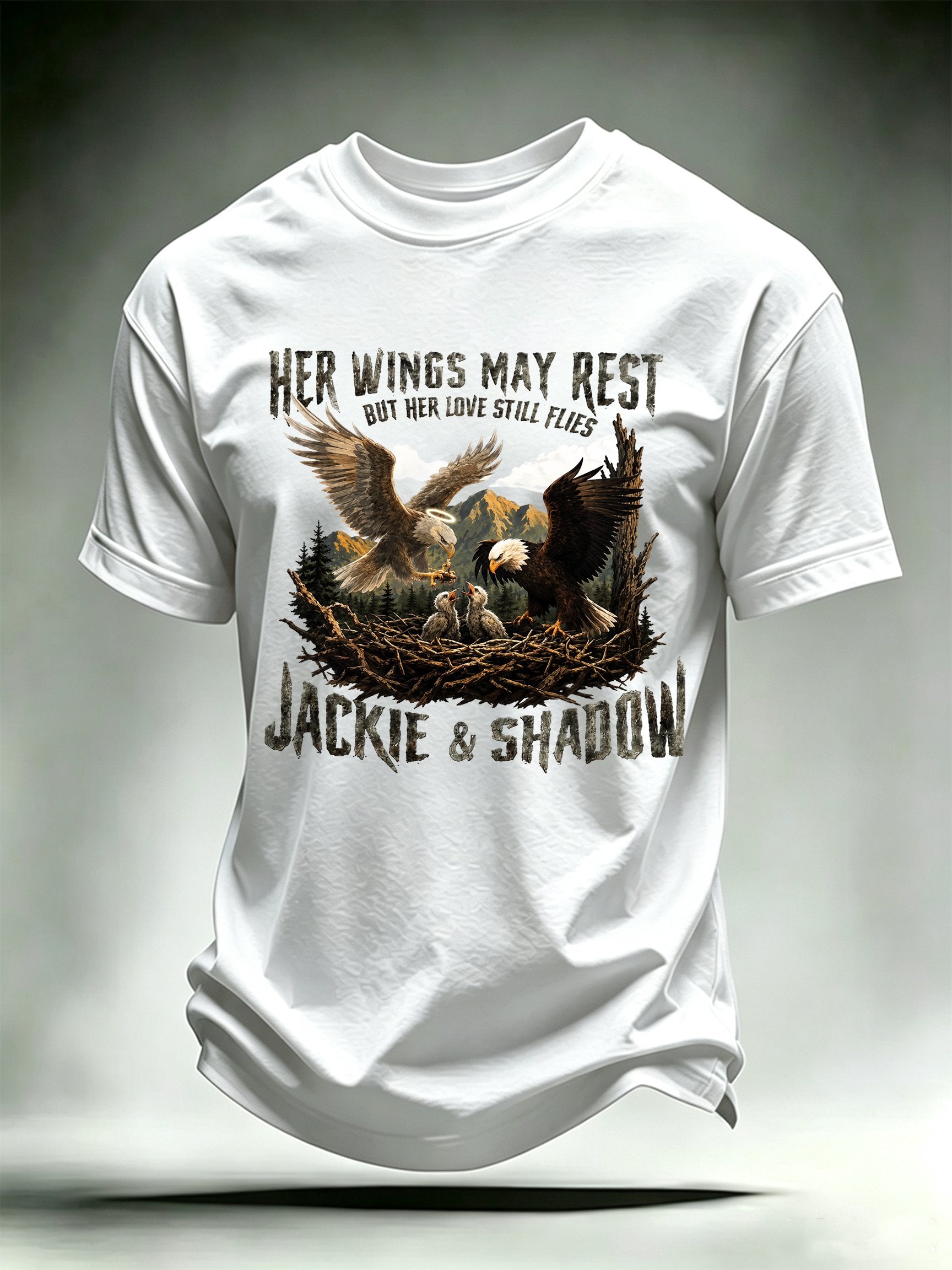 Men's HER WINGS MAY REST Print Crew-Neck T-Shirt