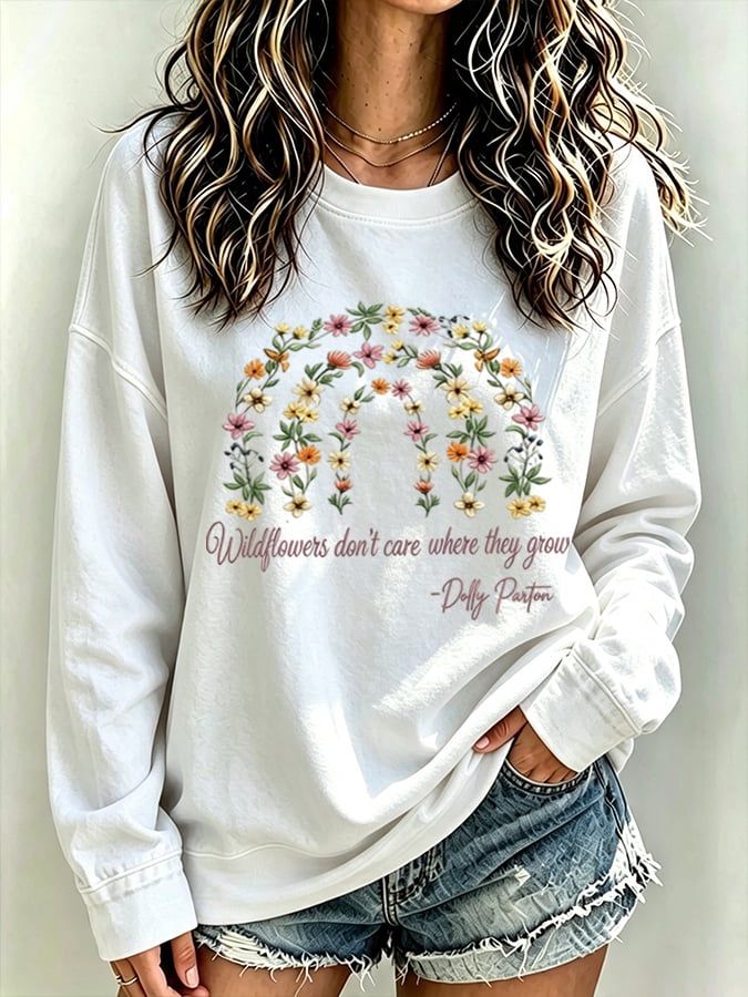 Women's Wildflowers Don'T Care Where They Grow — Dolly Parton Print T-Shirt
