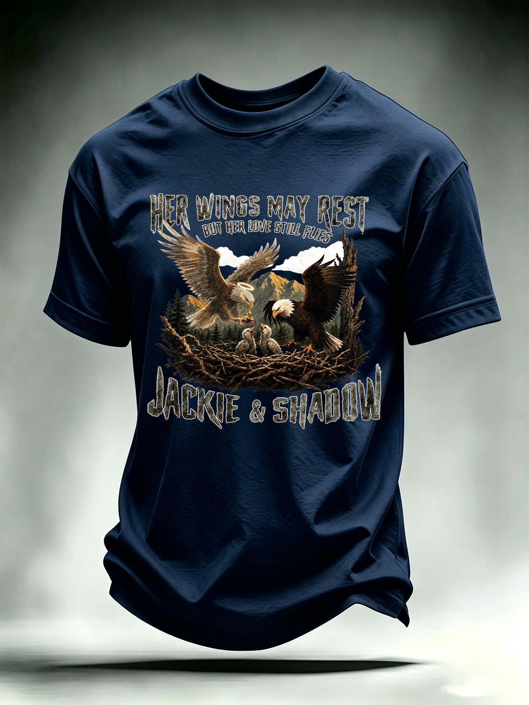 Men's HER WINGS MAY REST Print Crew-Neck T-Shirt