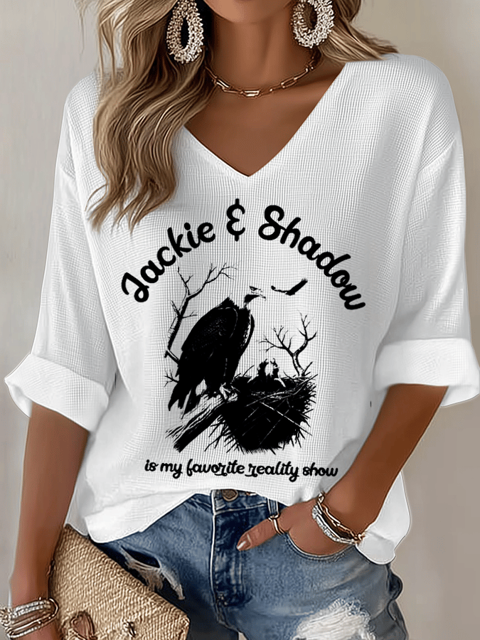 Women's Jackie and Shadow Print Waffle-Knit Casual T-Shirt