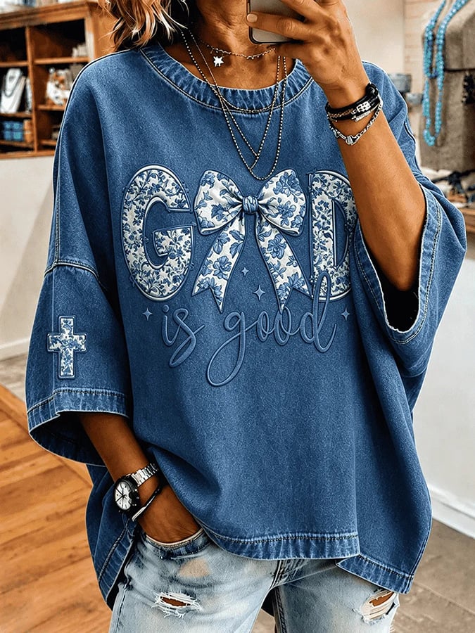 Women's God Is Good Faith Cross Print Hooded Sweatshirt