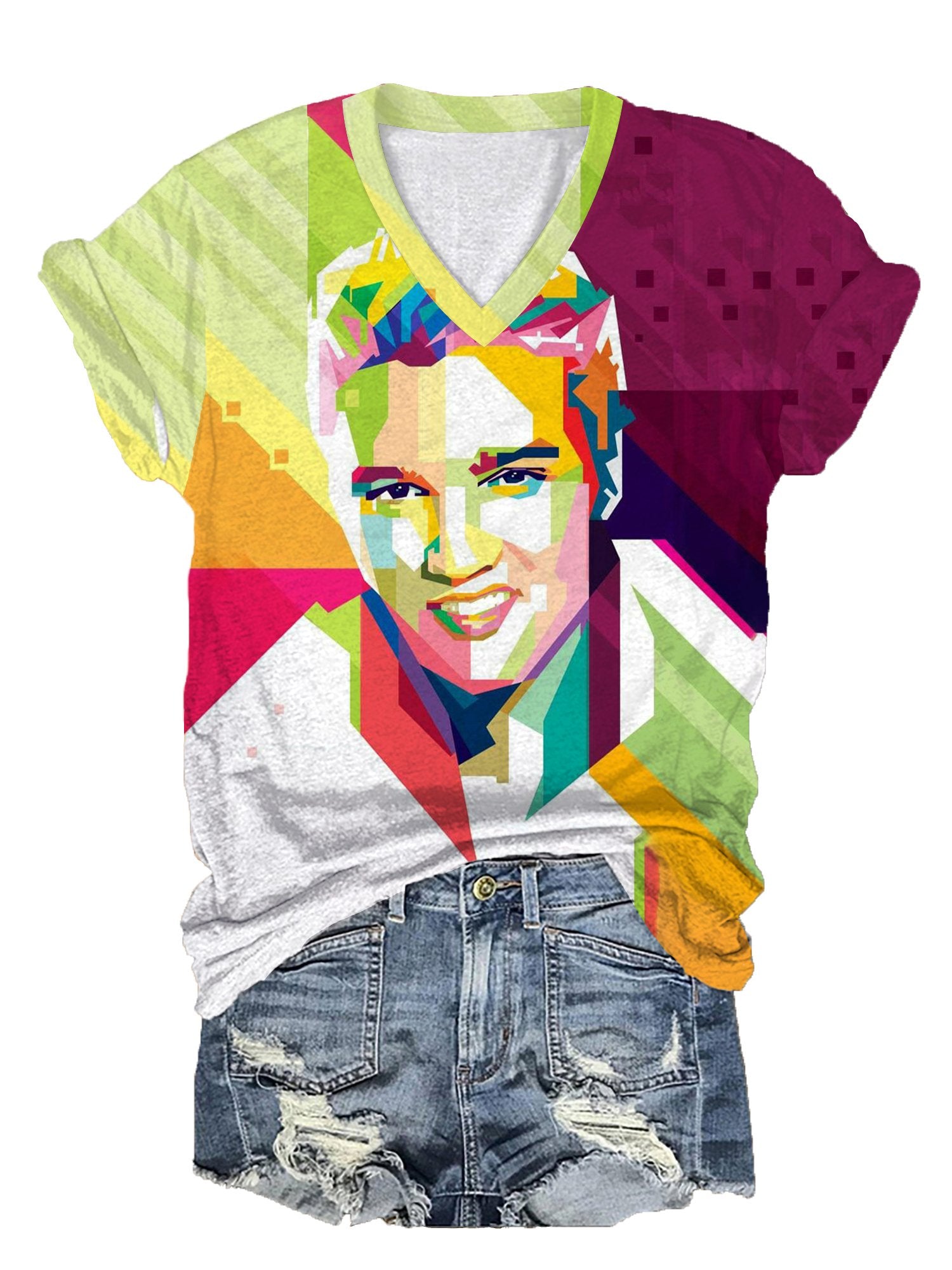Women's Music Singer Printed V-Neck T-Shirt
