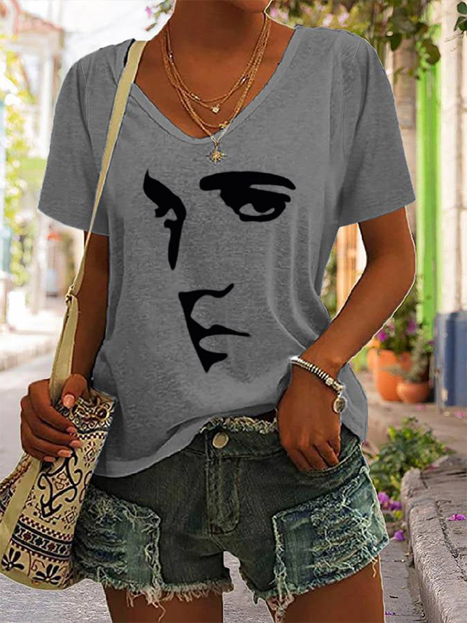 Women's Silhouette Print Souvenir V-Neck T-Shirt