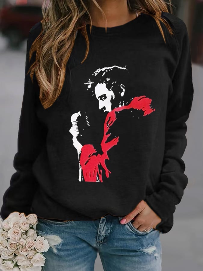 Women's Retro King Of Rock Roll Print Raglan Sweatshirt