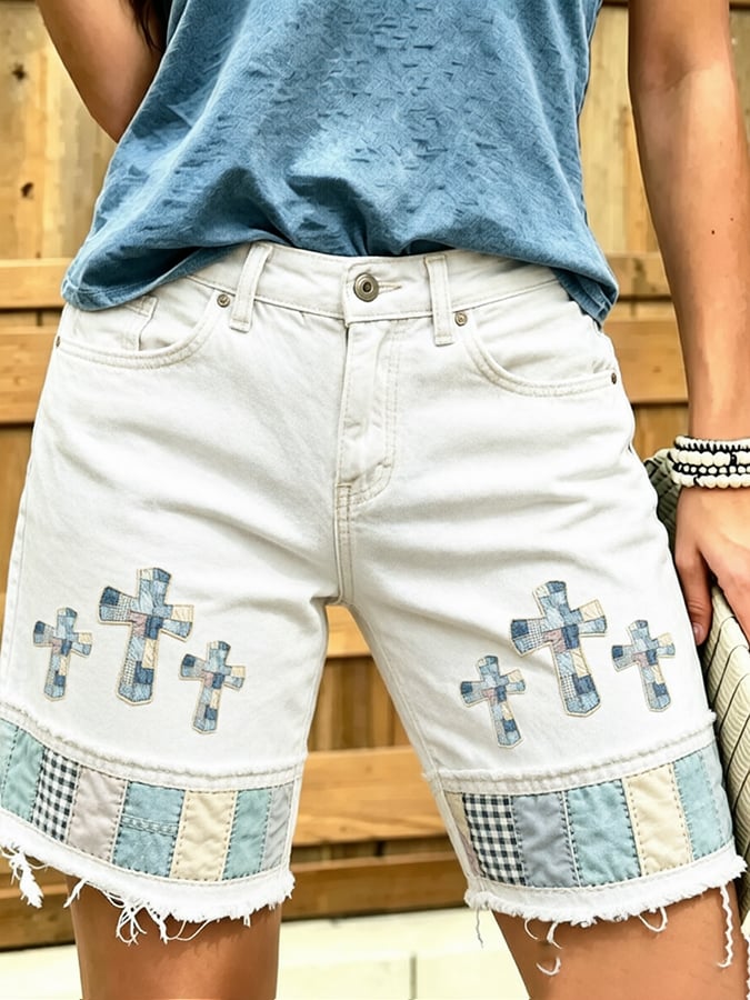 Women's God Is Good Faith Cross Print Shorts