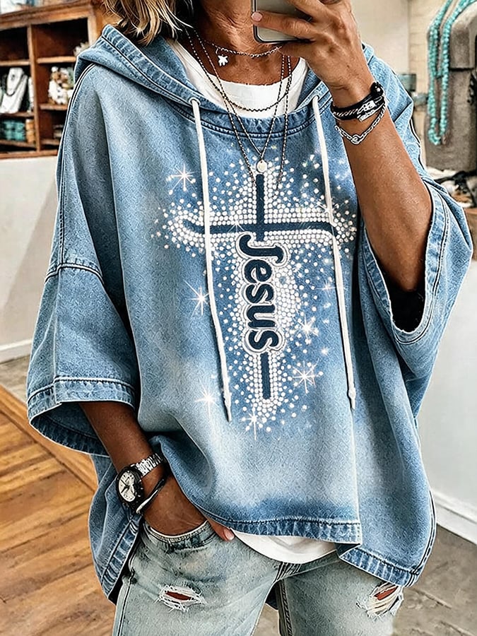 Women's Faith Cross Print Hooded Sweatshirt