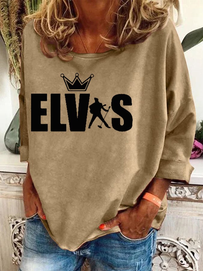 Women'S Retro King Of Rock Roll Printed Sweatshirt