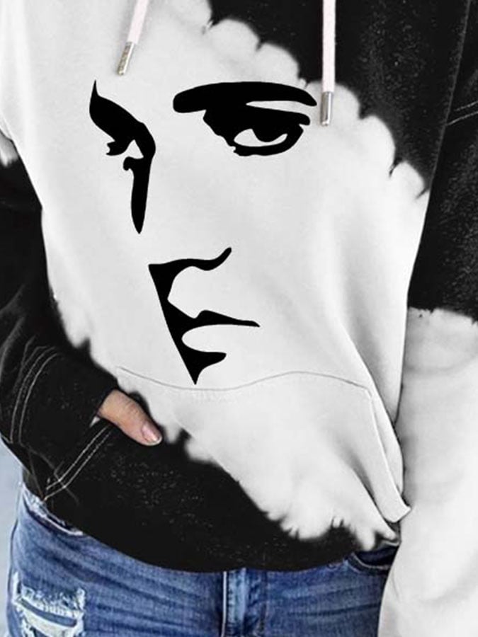 Vintage King Of Rock Roll Print With Pocket Hoodie
