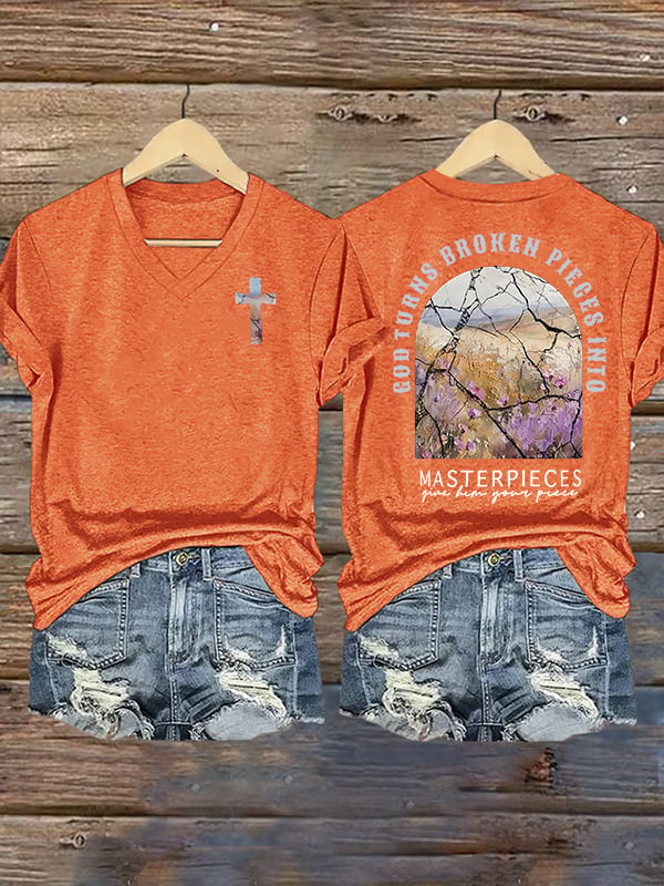 Women's God Turns Broken Pieces Into Masterpieces Christian Tops Comfort Colors T-Shirt