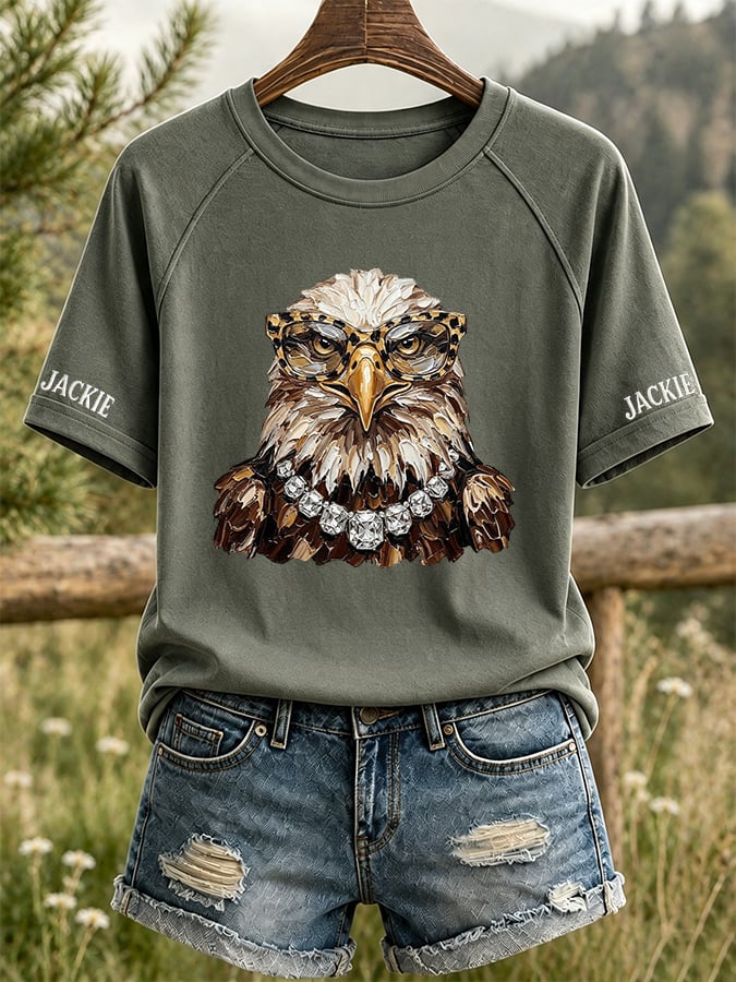Women's Retro Stylish Jackie Eagle Print Raglan Short-Sleeved T-Shirt