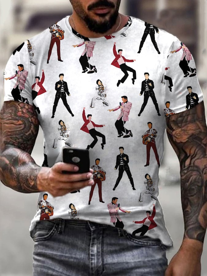 Men's rock singer printed casual T-shirt