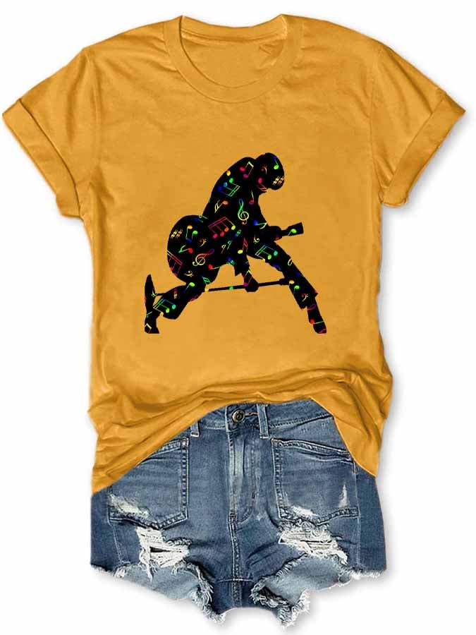 Women's King Of Music Print Round Neck Short Sleeve T-Shirt
