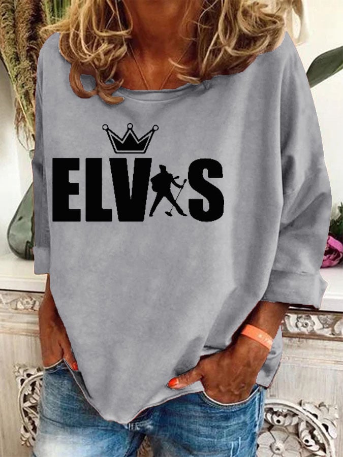 Women'S Retro King Of Rock Roll Printed Sweatshirt
