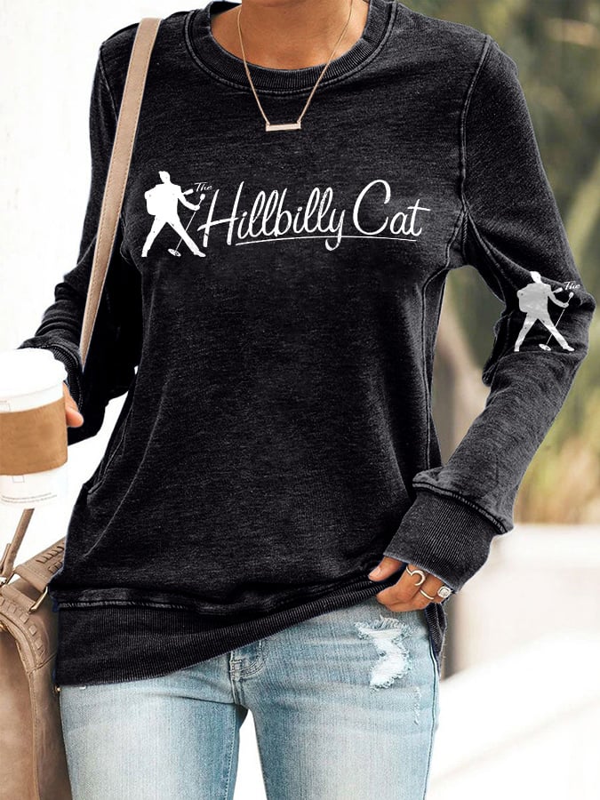 Retro King Of Rock Roll The Hillbilly Cat Print Sweatshirt