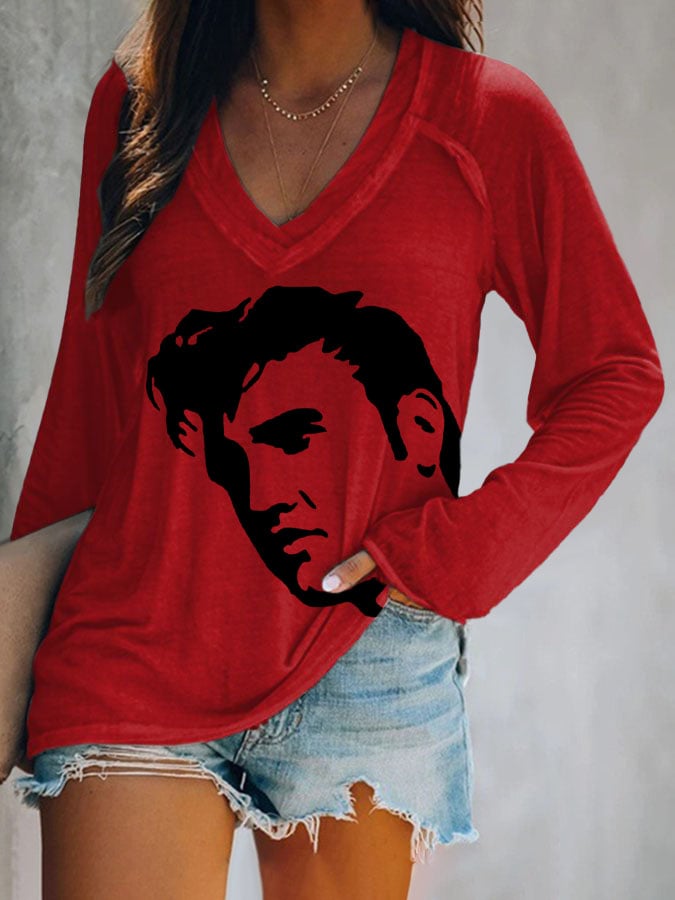 Women's Vintage Print V Neck T-Shirt