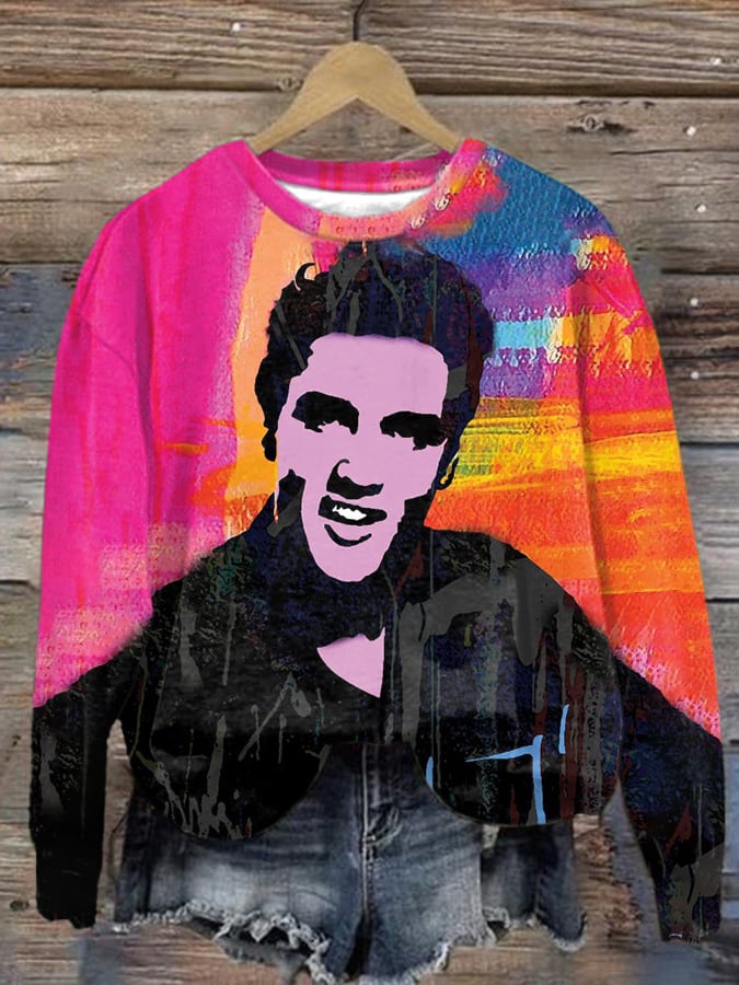 Retro King Of Rock Roll Painting Print Sweatshirt