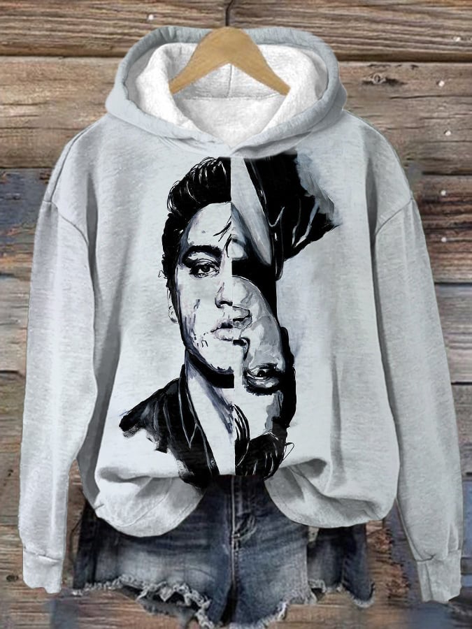 Retro King Of Rock Roll Print Hoodie