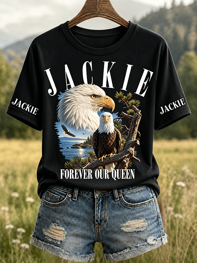 Women's Retro Fly Strong Jackie Print Raglan Short-Sleeved T-Shirt