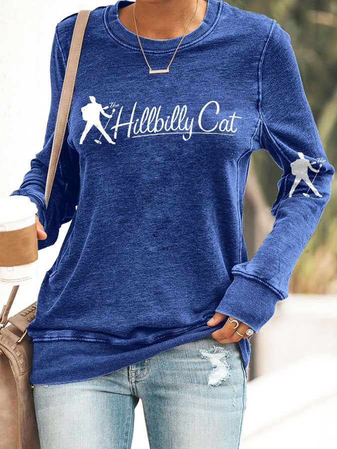 Retro King Of Rock Roll The Hillbilly Cat Print Sweatshirt