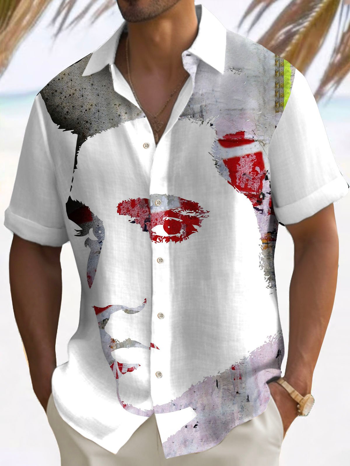 Men'S Retro King Of Rock Roll Printed Short Sleeve Shirt