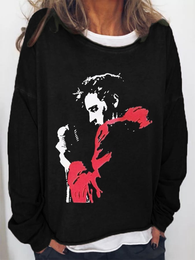 Women's Music King Print Long Sleeve Sweatshirt