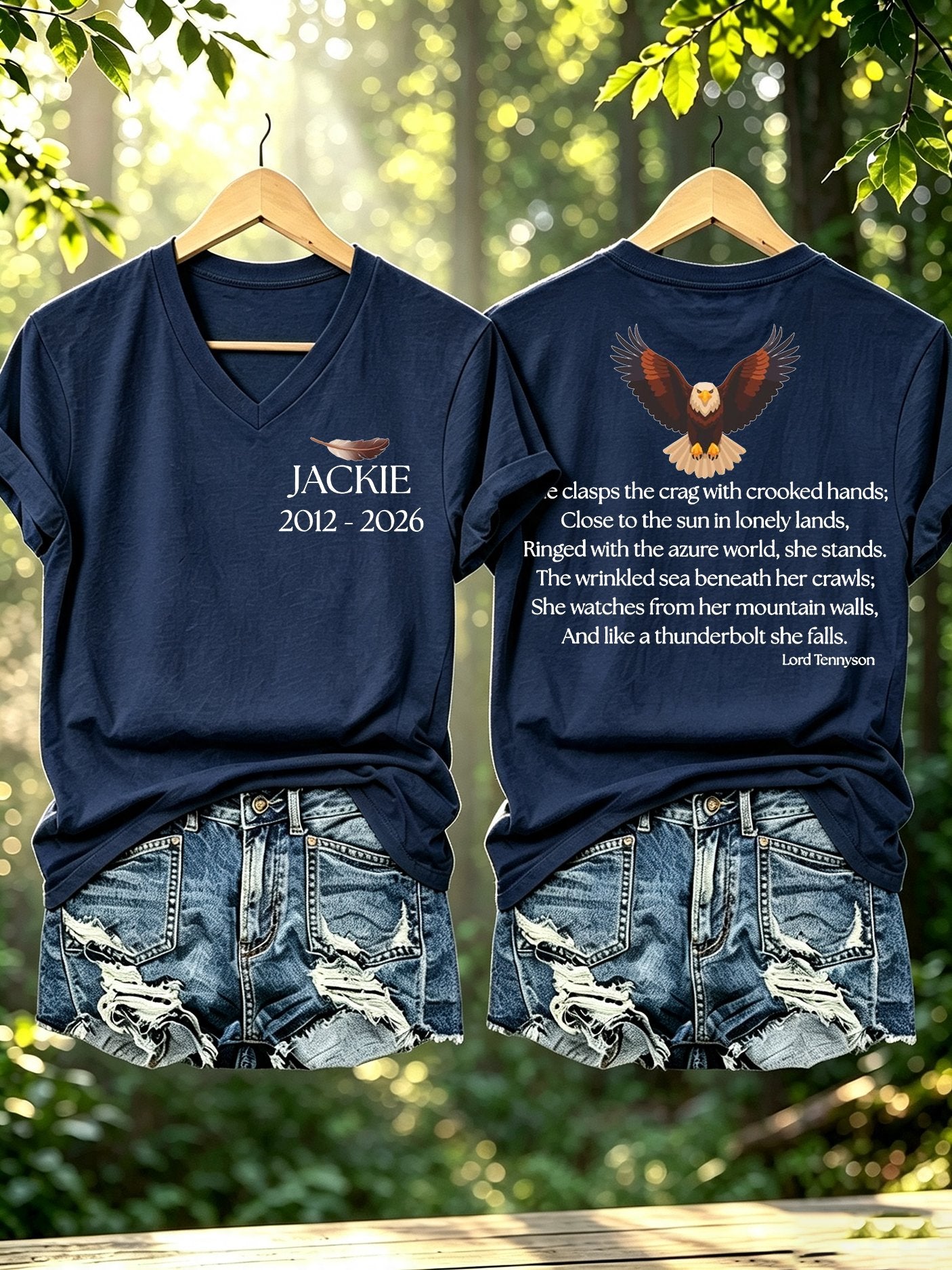 Women's Jackie The Bald Eagle Of Big Bear Lake Print V Neck T-Shirt