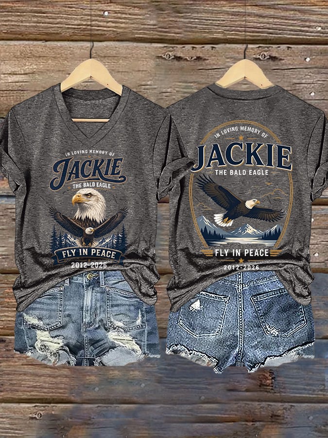 V-Neck Retro In Loving Memory Of Jackie The Bald Eagle Fly In Peace 2012-2026 Print T-Shirt