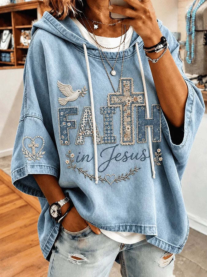 Women's Faith Cross Print Hooded Sweatshirt