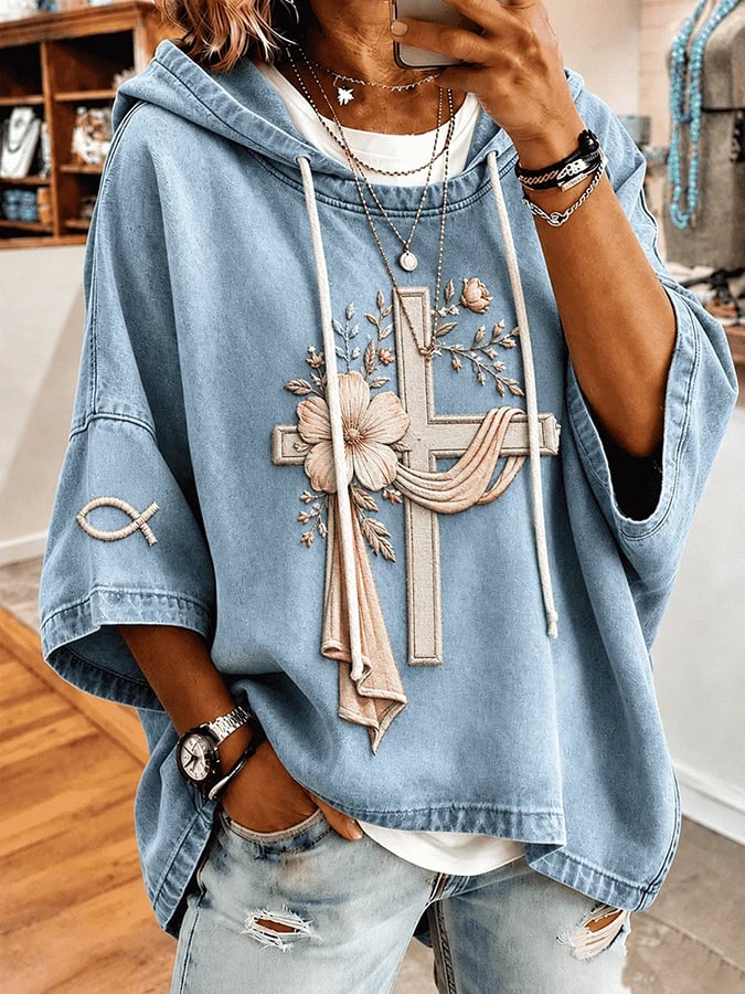 Women's Faith Cross Print Hooded Sweatshirt