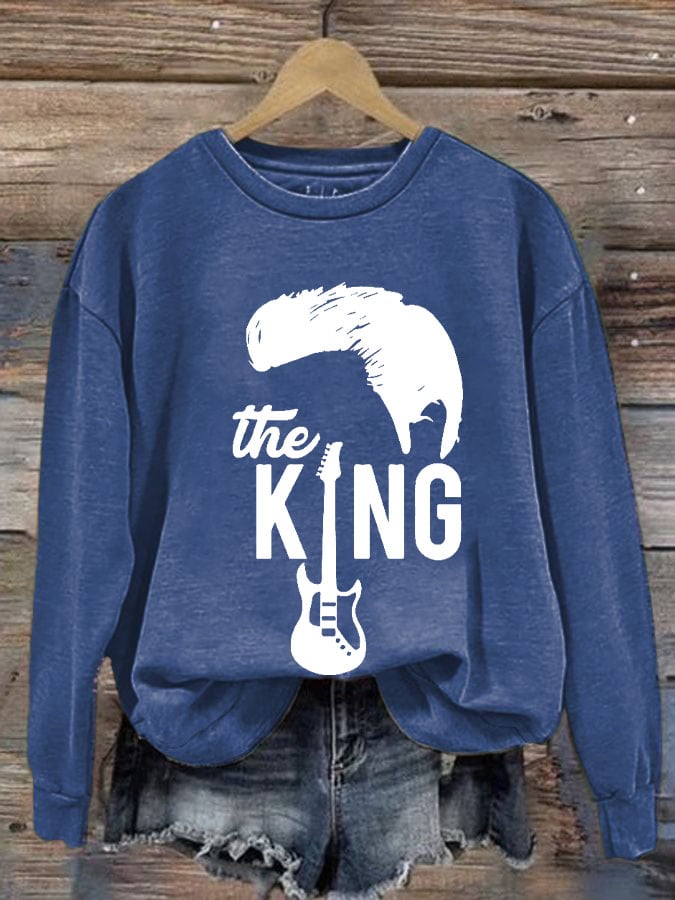 Women's Vintage The King Printed Round Neck Sweatshirt