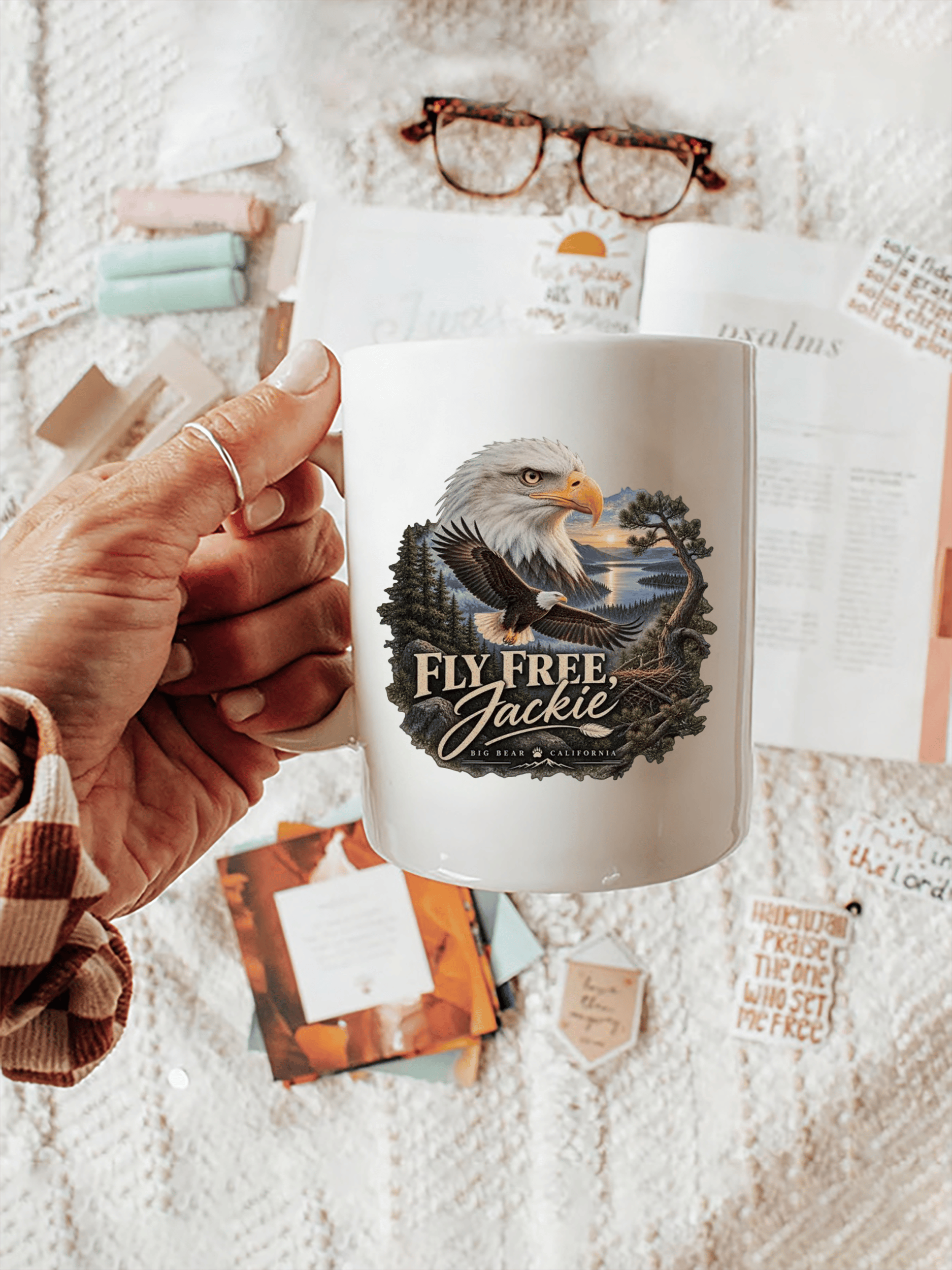 Retro Fly Free, Jackie Big Bear California Print Mug