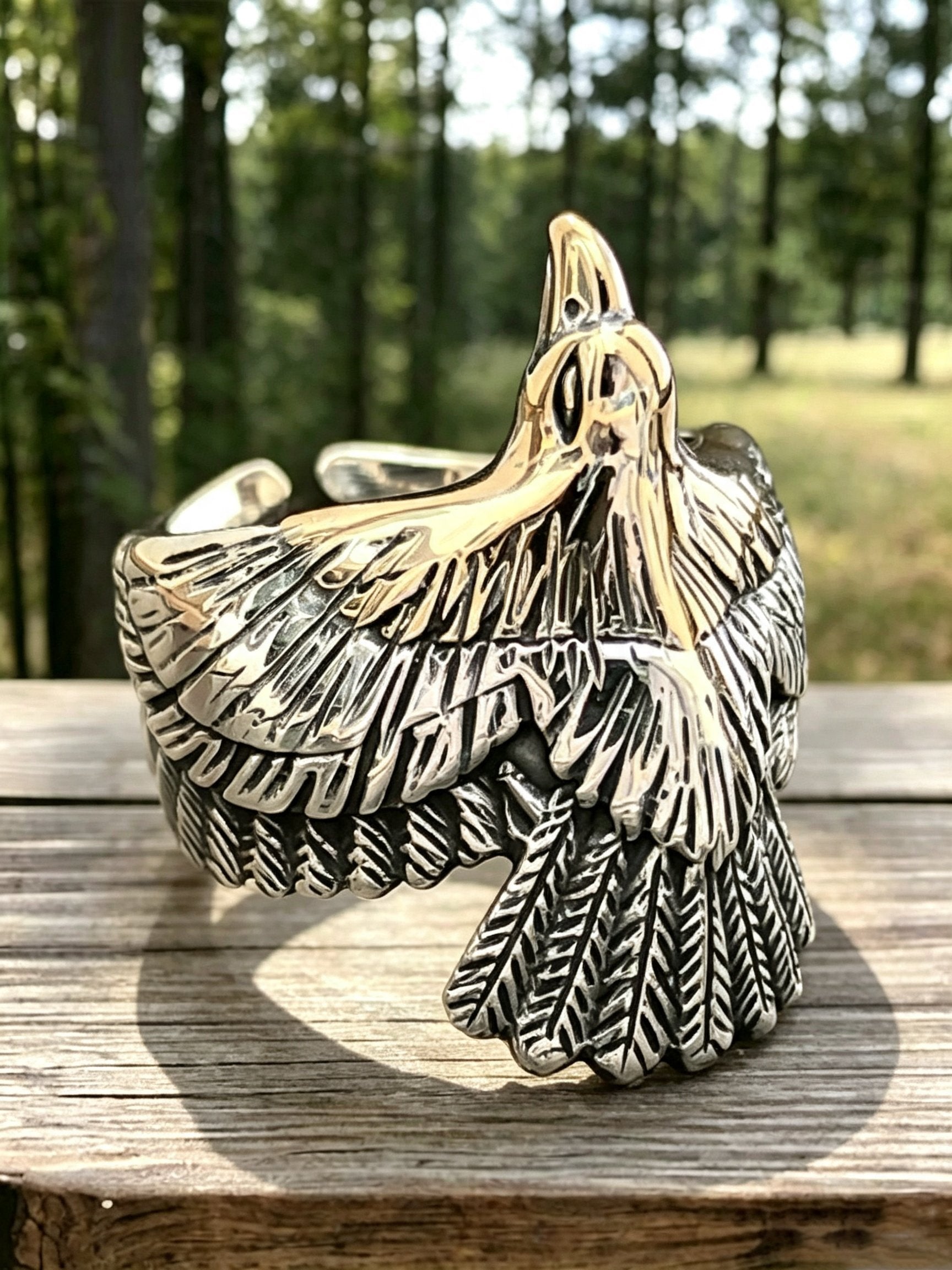 Unisex Jackie Eagle Open Cuff Ring