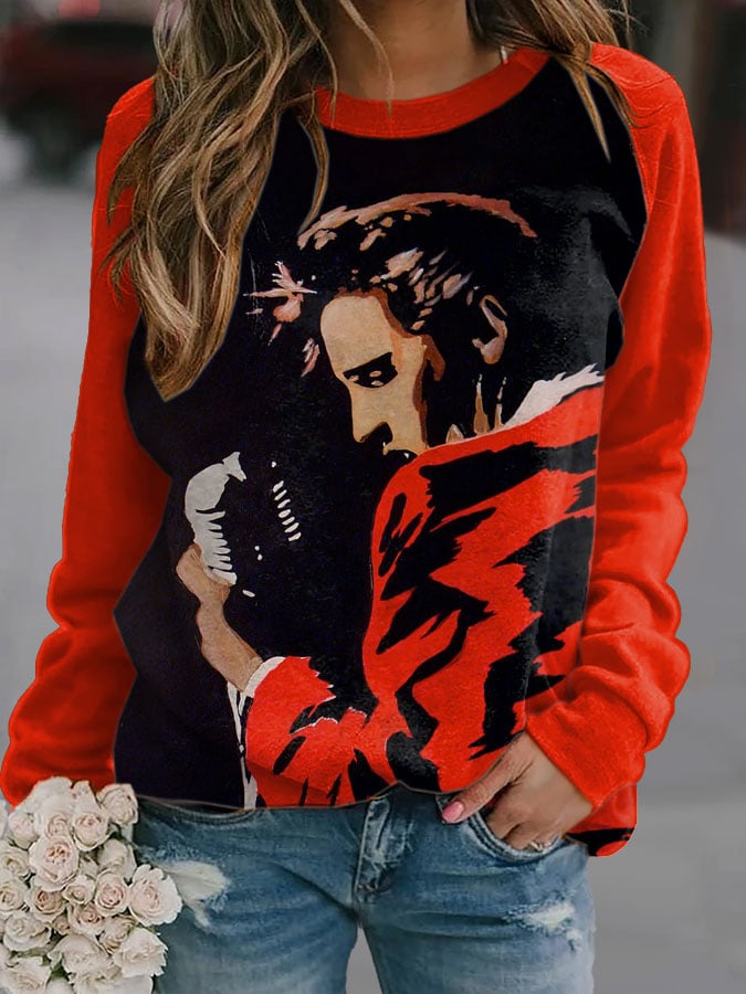 Women's Vintage Printed Round Neck Sweatshirt