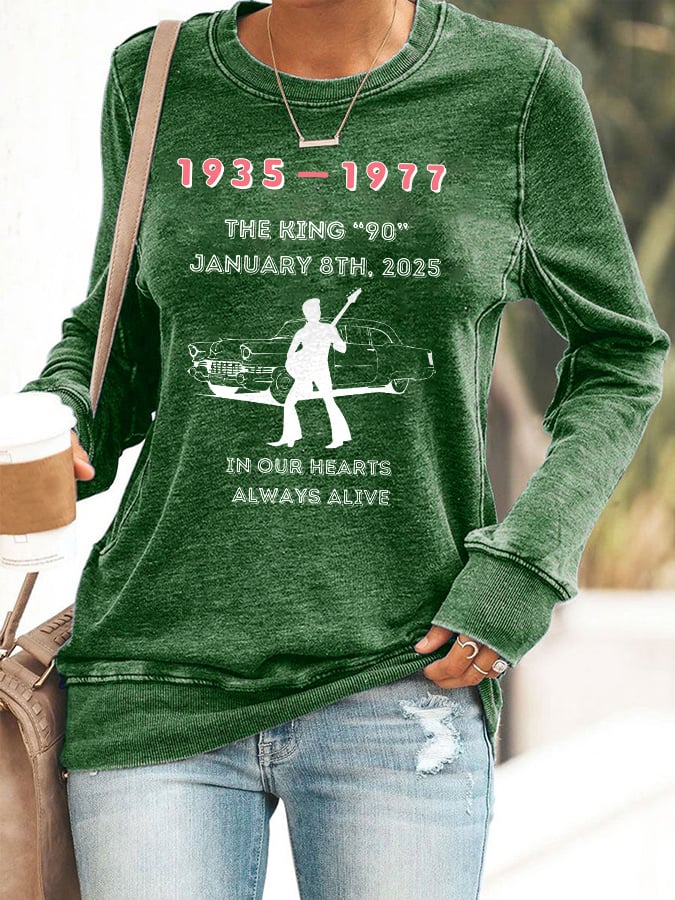 Retro King Of Rock Roll "The King" 90th Birthday Print Sweatshirt
