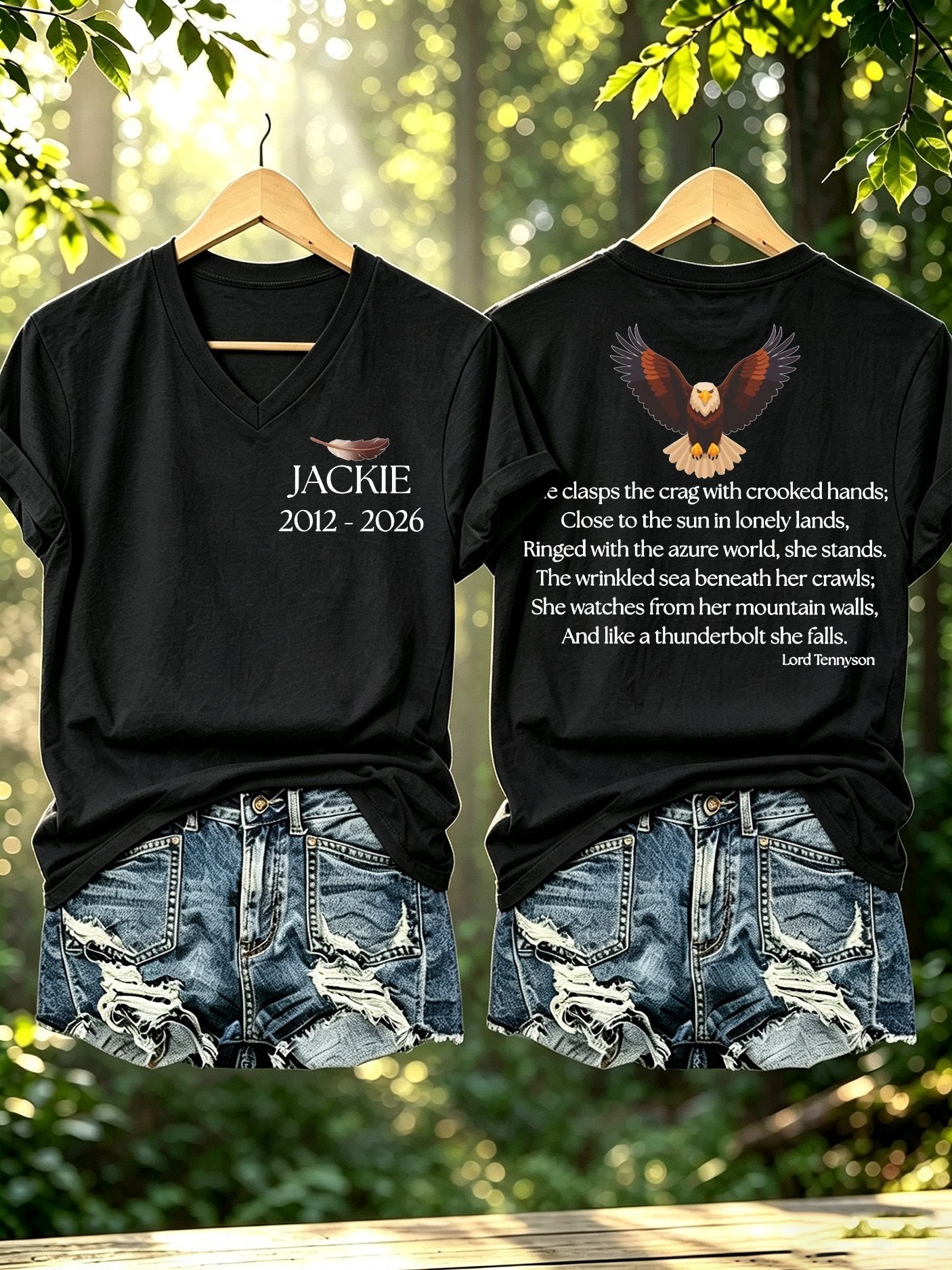 Women's Jackie The Bald Eagle Of Big Bear Lake Print V Neck T-Shirt