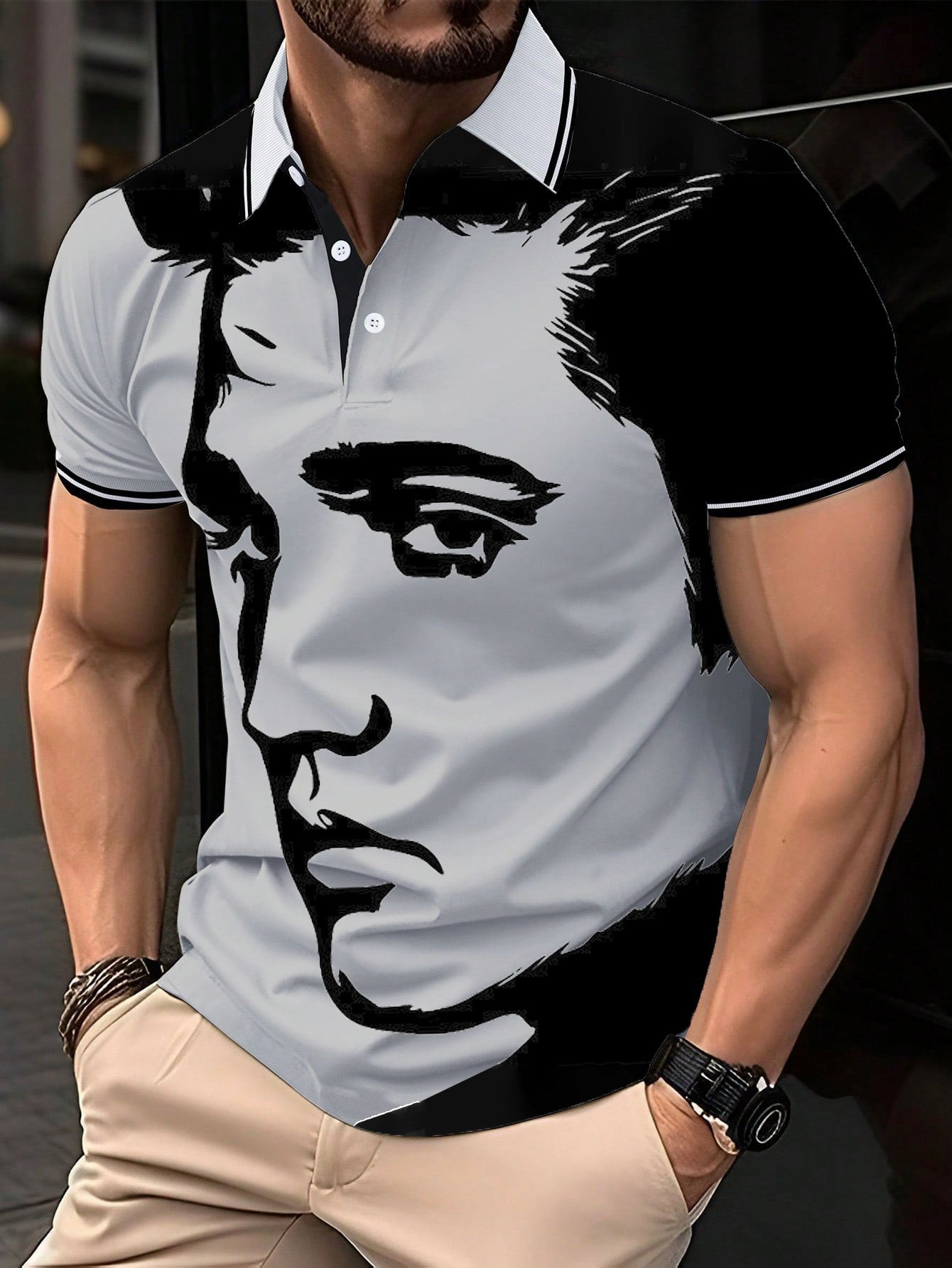Men's Vintage Music Star Printed Polo Shirt
