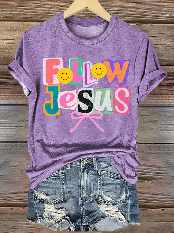 Women's Follow Jesus Christian Faith Print T-Shirt