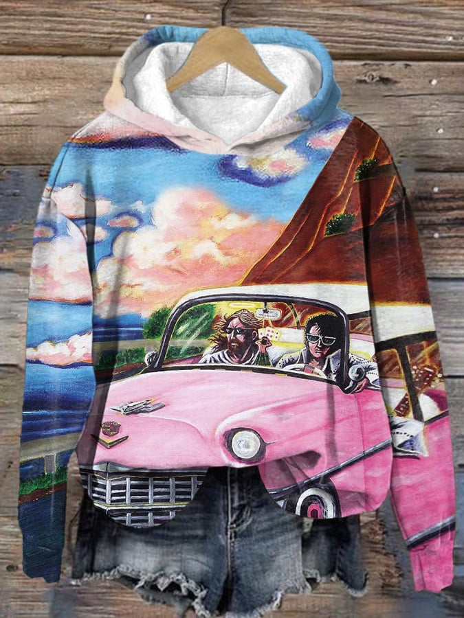 Retro King Of Rock Roll And Jesus Go For A Drive Print Hoodie