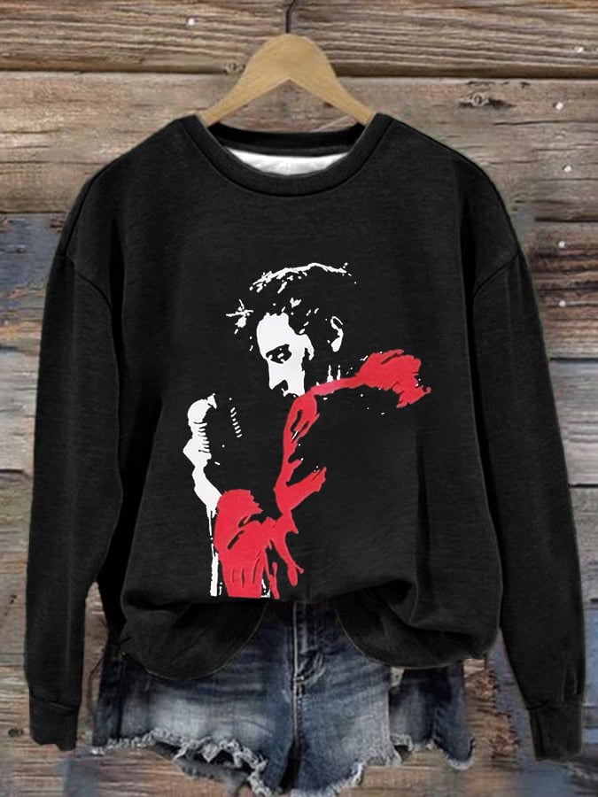 Women's Retro King Of Rock Roll Print Sweatshirt