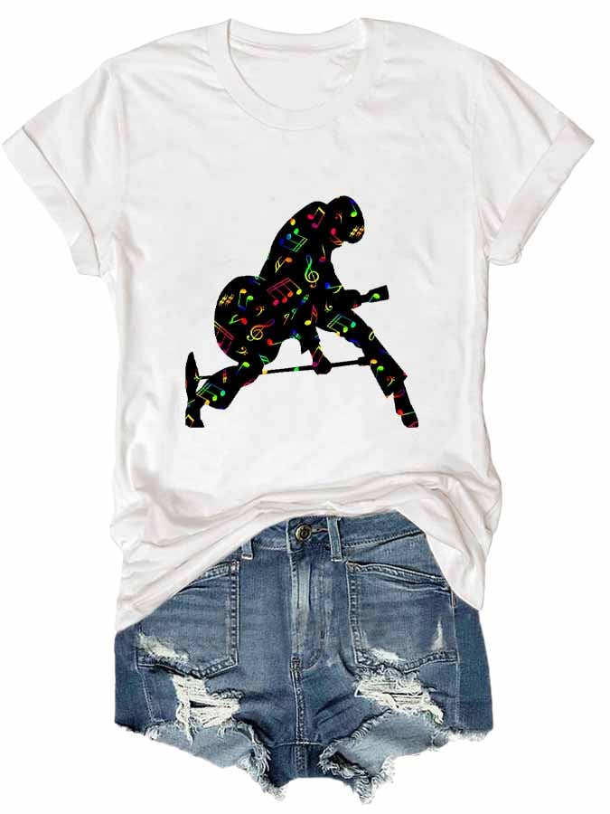 Women's King Of Music Print Round Neck Short Sleeve T-Shirt