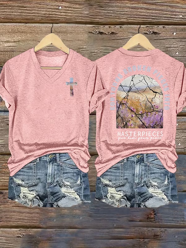 Women's God Turns Broken Pieces Into Masterpieces Christian Tops Comfort Colors T-Shirt